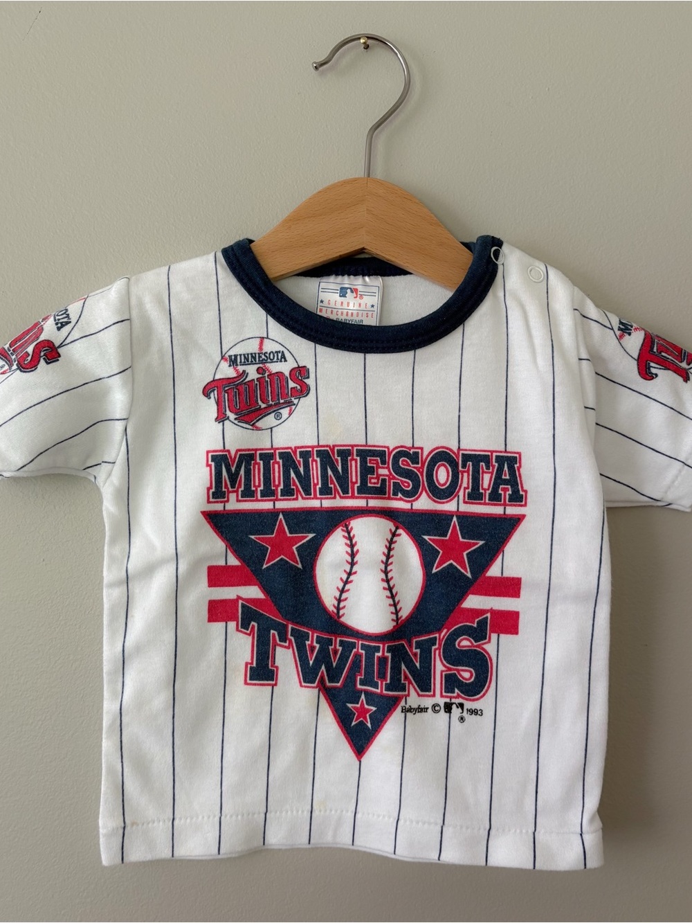 VTG Minnesota Twins Kids White Pinstripe Short Sleeve Tee